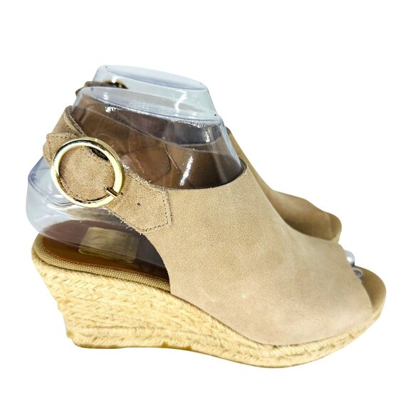 kanna Shoes - Kanna Womens Beige Suede Leather Open Toe Wedge Espadrille Sandals Size 6